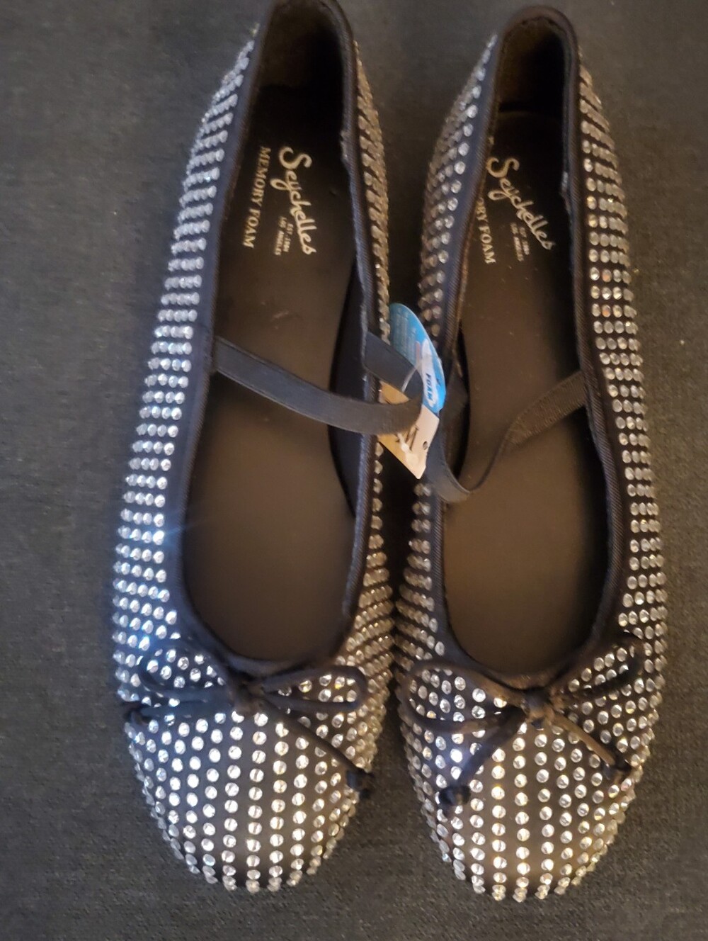 Seychelles Black Crystal-Embellished Memory Foam Ballet Flats WIDE WIDTH NWT WOB